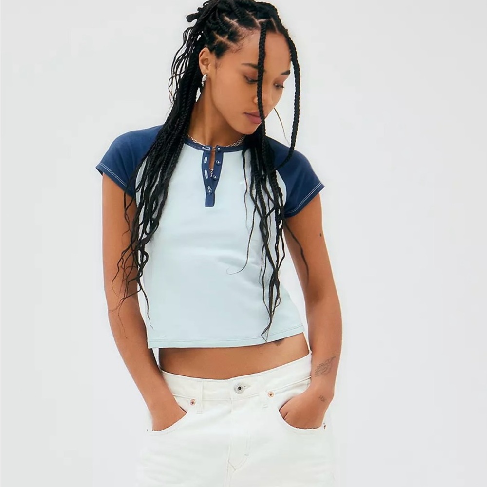 True Religion Blue Colour-Block Raglan T-Shirt